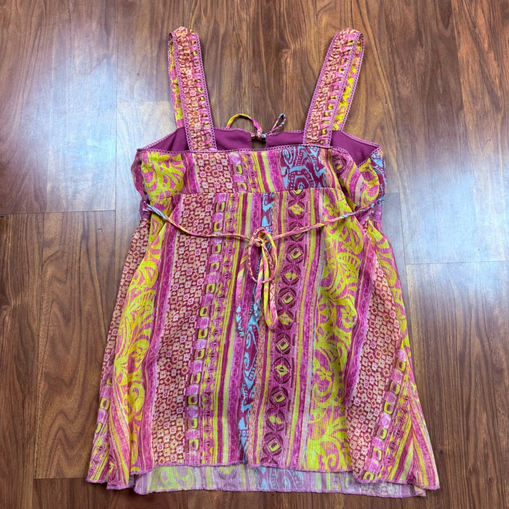 Y2K Pink Yellow Paisley Metallic Empire Waist Cami Top Juniors Small Jordache - Picture 2 of 8